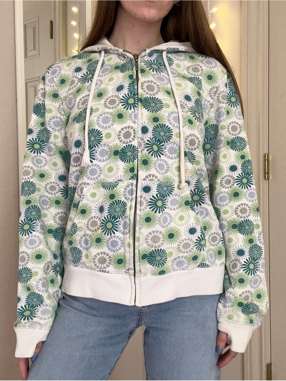 Y2K Green, Blue, & White Floral Jacket